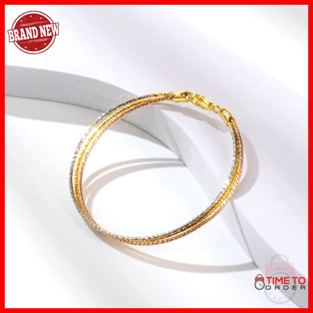 Sterling Silver Tri-Color Stackable Link Chain Br… - image 6